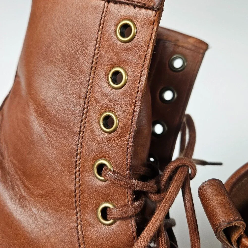 FRYE Veronica Combat Boot Cognac Brown Tan - Leather - Picture 13 of 16